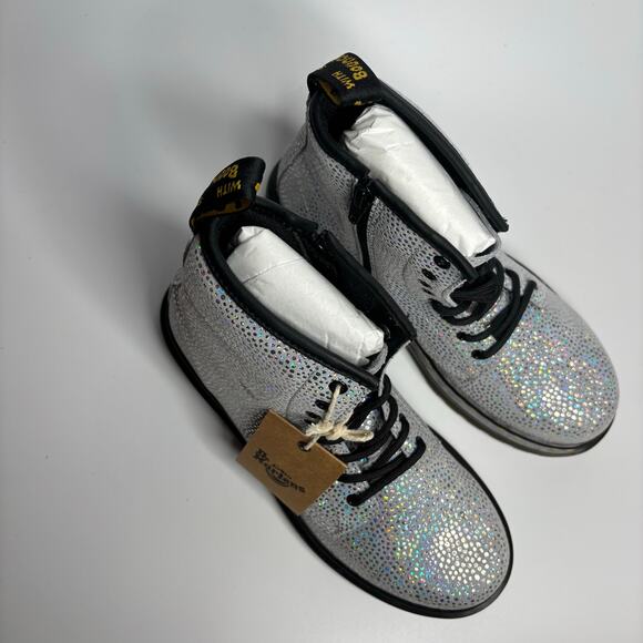 Dr. Martens Junior 1460 Metallic Suede Lace Up Boots in Silver - Picture 6 of 8
